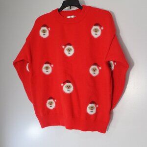 AZ Women's Christmas Ugly Sweater Santa Faces Red Size S/M